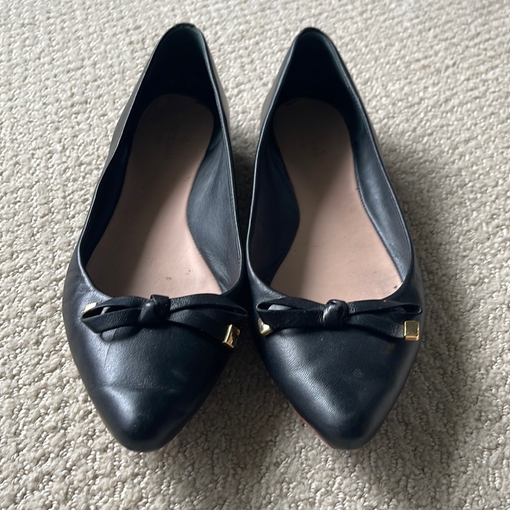 Kate Spade Black Leather Flats with Bow detail Size 10